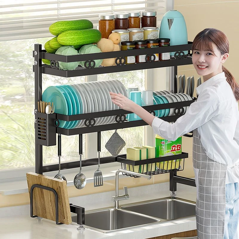 Hot Sellrack Stainless Steel Dish Automatic Drainer Drying Kitchen Rack Storage With Accessories