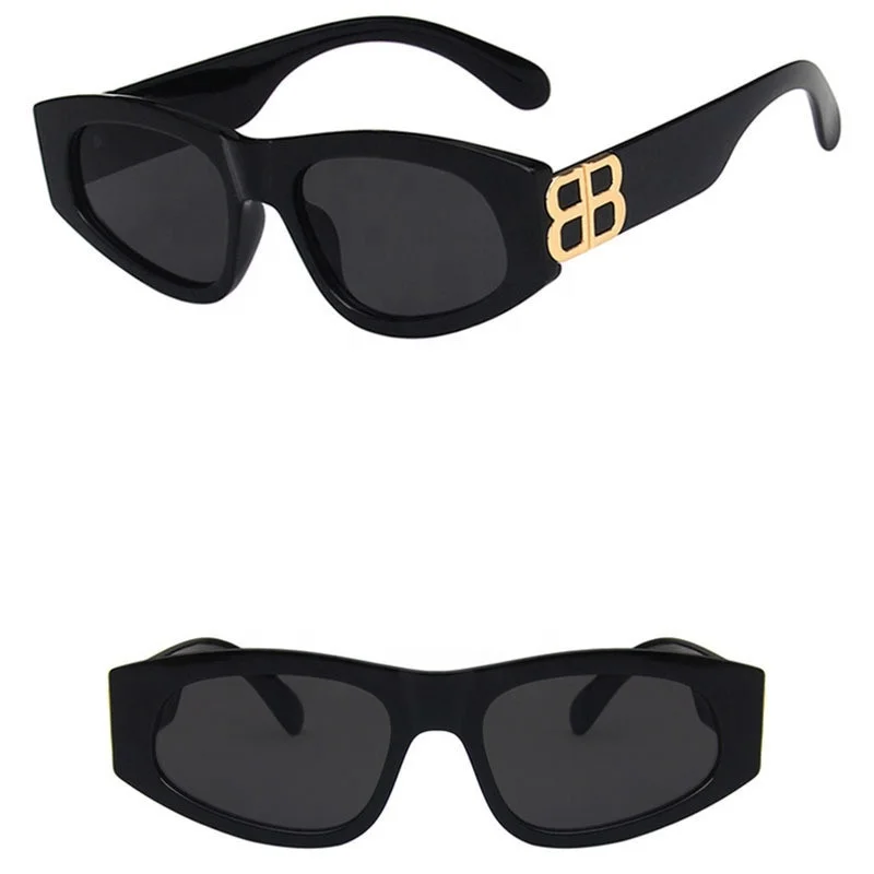 Trending Gold Color Double 8 Shape Frame Triangular Cat Eye Sunglasses Unisex Girls Sunglasses Latest Fashion