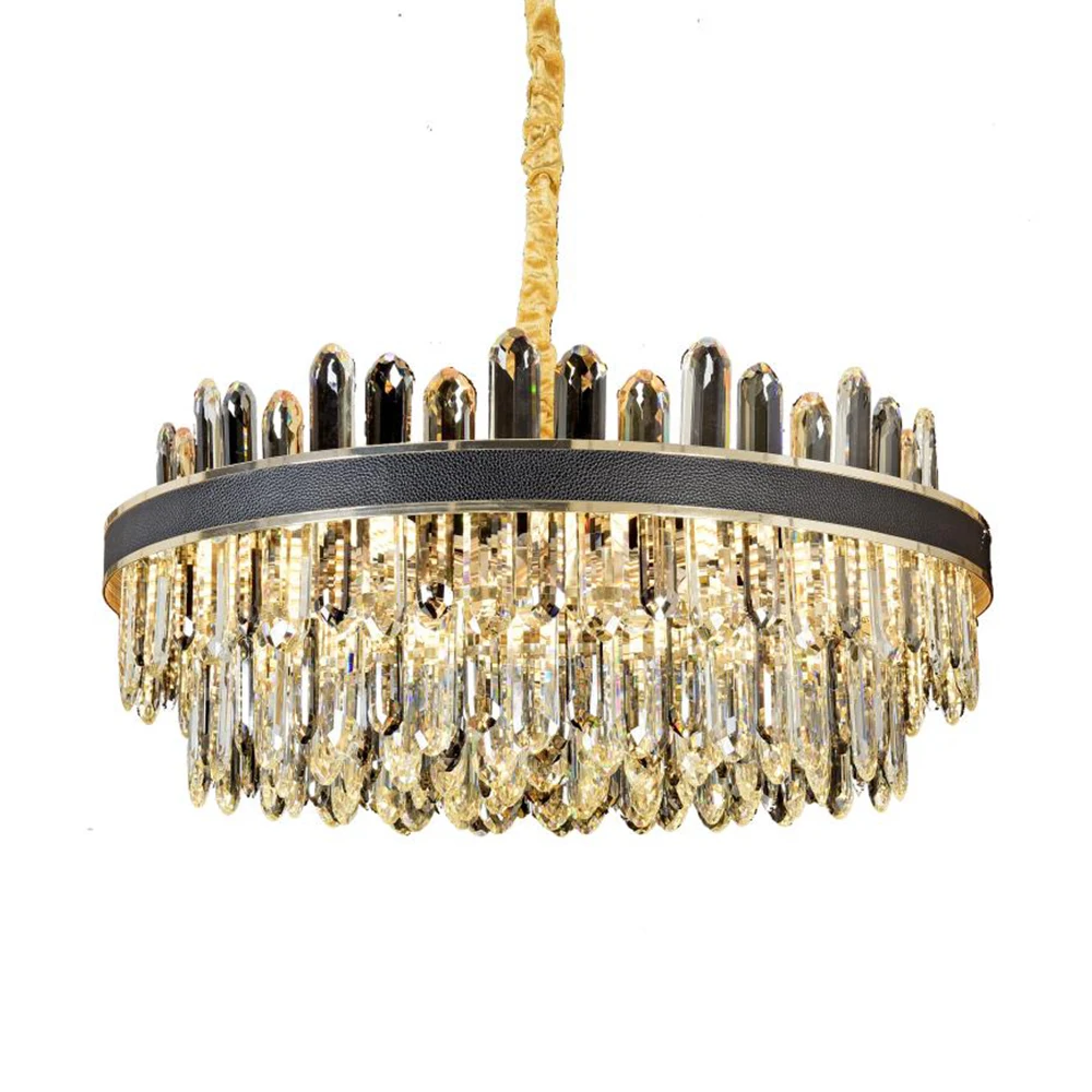 
European modern hotel gold round big crystal iron luxury ceiling LED chandelier 