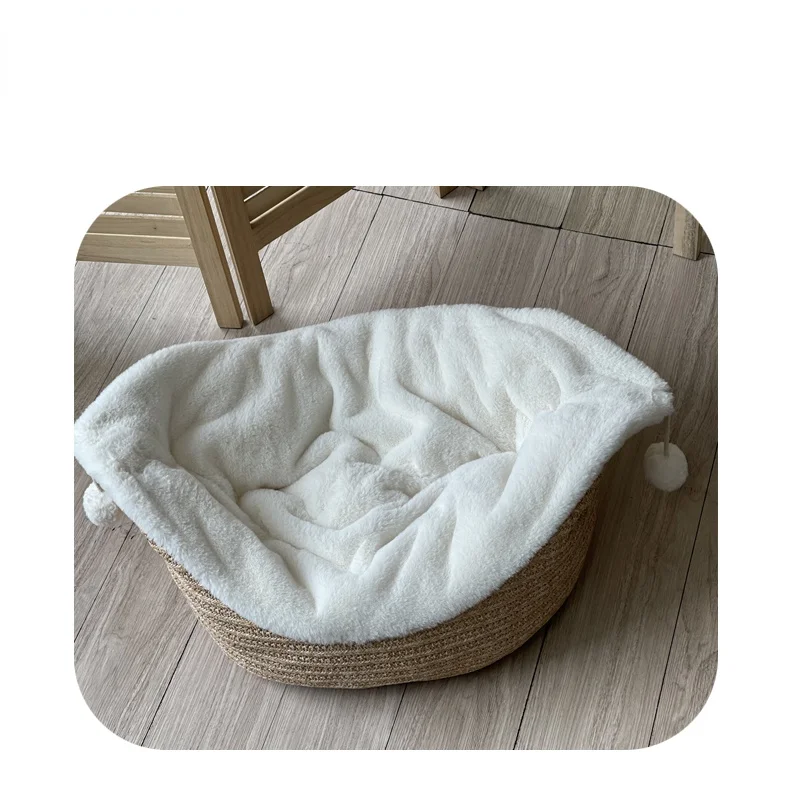 Luxury Round Houses Long Wool Puppy Kennel Kitten Washable Cushion Pet Dog Beds & Accessories