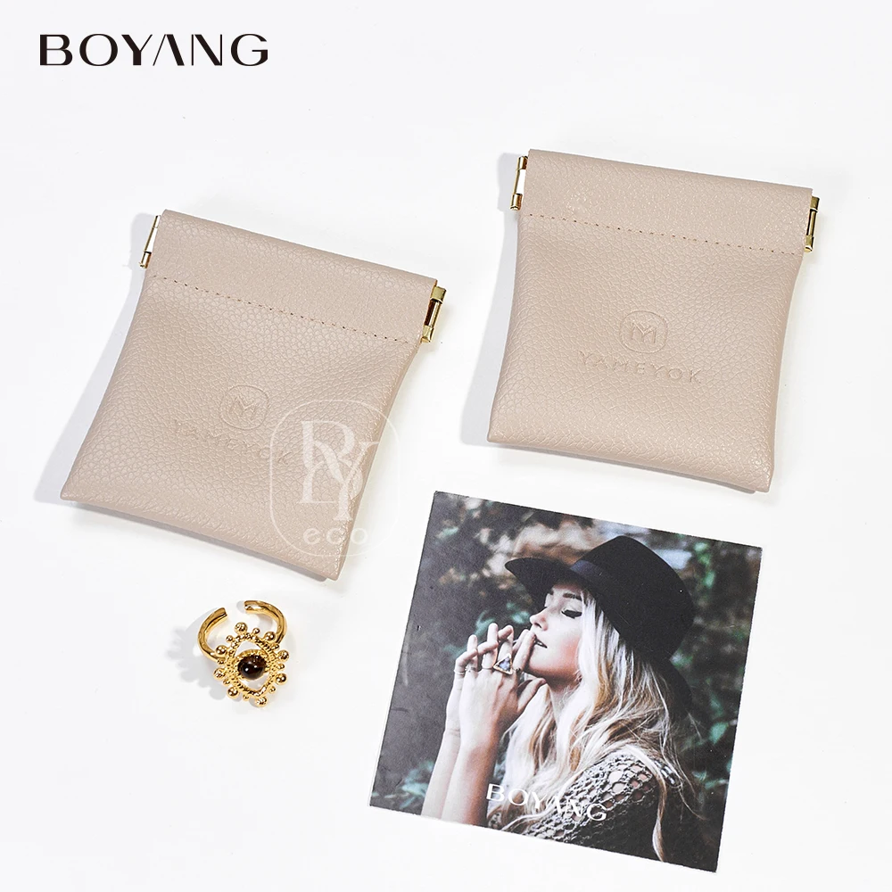 Boyang Custom Logo Luxury Drawstring Jewelry Packaging Bag PU Leather Jewelry Pouch