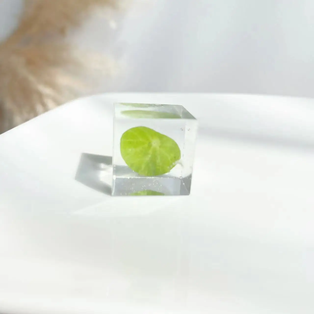 Resin Figurine Flower Decorations Handcrafted Real Preserved Flower In Resin Transparent Cube For Home Decoration
