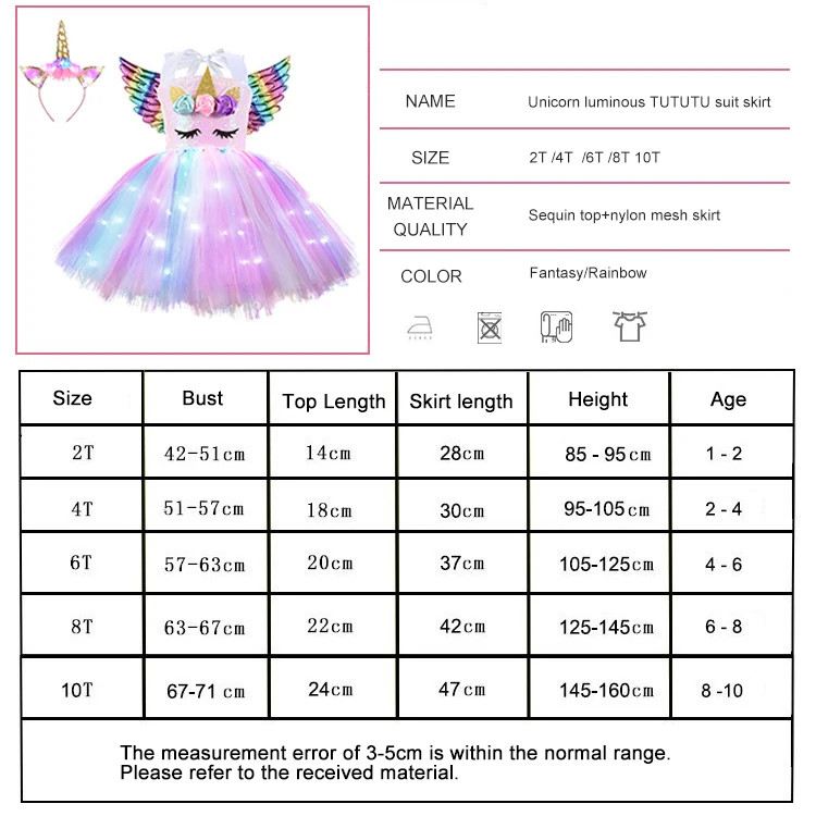 Vibrant Unicorns Dress Up Outfit Multi Colored LED Lights Rainbow Sequin Tulle Girls Tutu Dresses with Colorful Hair Hoop Wings