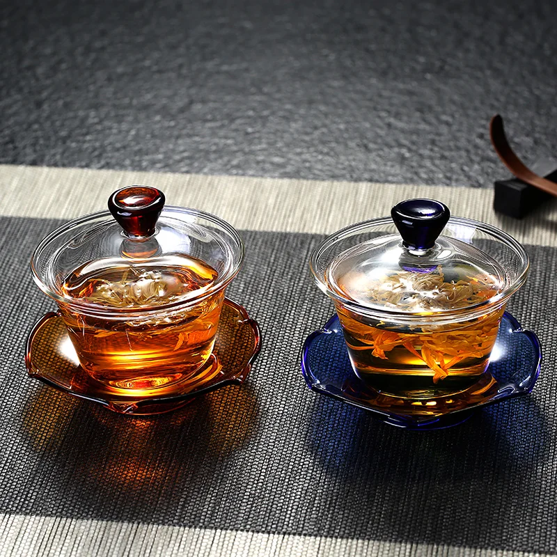 
150ml Transparent blue green yellow Glass Gaiwan Teapot 