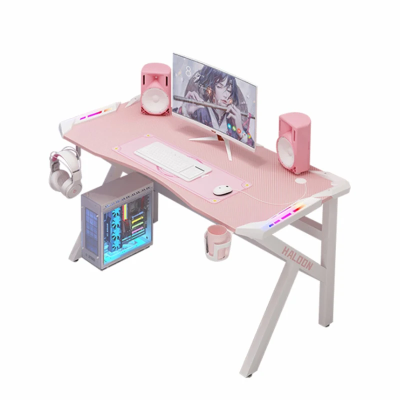 Wholesale E-sports Pc Gaming Table Home Game Girly Pink Desktop Computer Desk With  LED Light And Armor