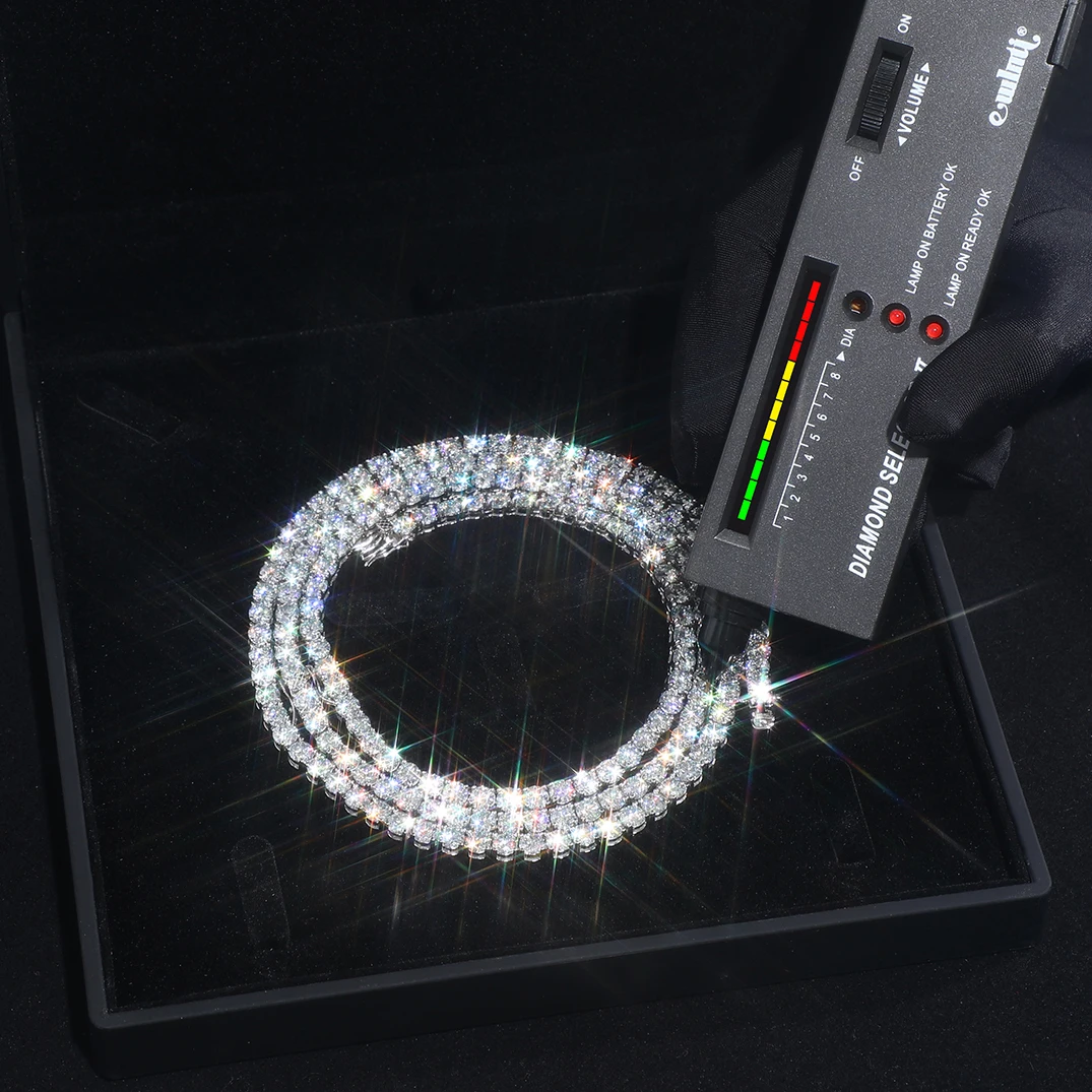 В Стиле Хип-хоп ювелирные изделия льдом покрытые белым золотом из 925 стерлингового серебра VVS синтетический бриллиант кластера ожерелье в виде цепочки для тенниса