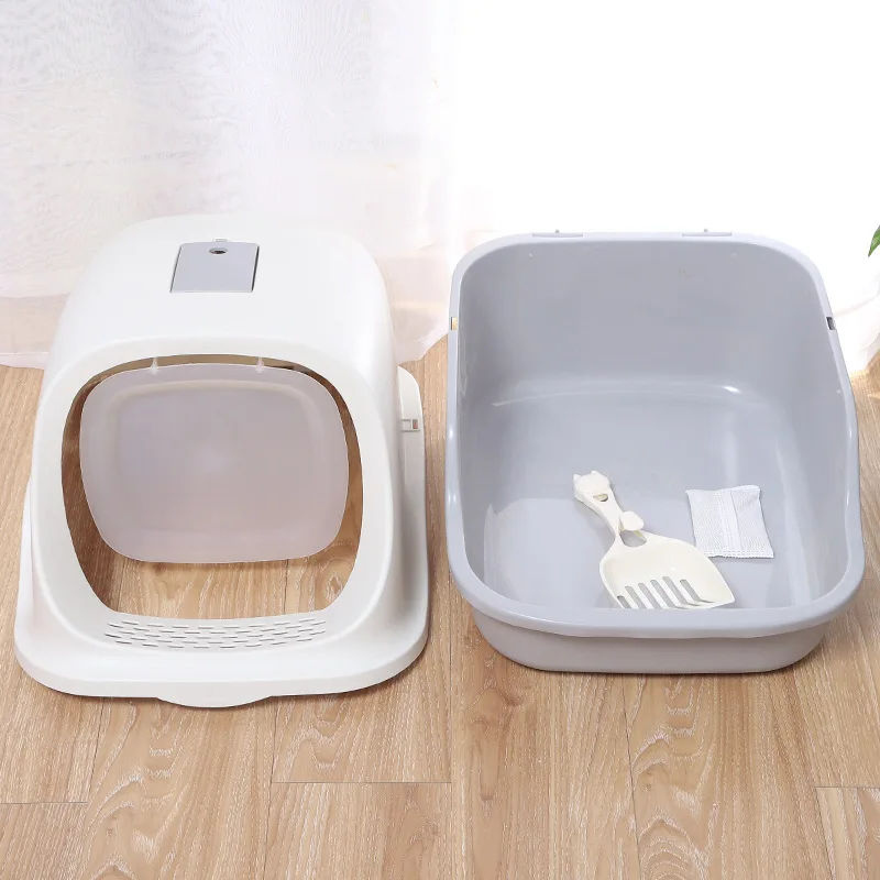 New Design Cat Clean Up Products Plastic Large Space All Closed Cat Toilet Luxury Cat Litter Box Sandbox With Shovel
