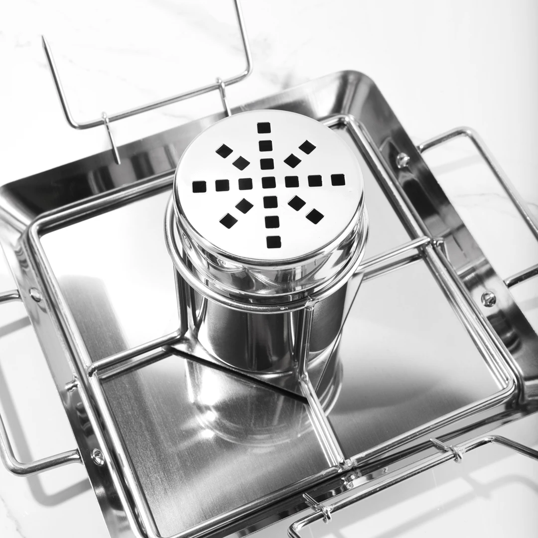 Stainless Steel BBQ Chicken Roaster Stand Holder With Canister And Drip Pan Corn Fork