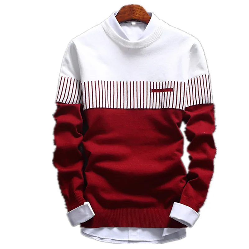 Пуловер мужской вязаный, приталенный шерстяной полосатый свитер, брендовая повседневная одежда, для дома, Осень-зима