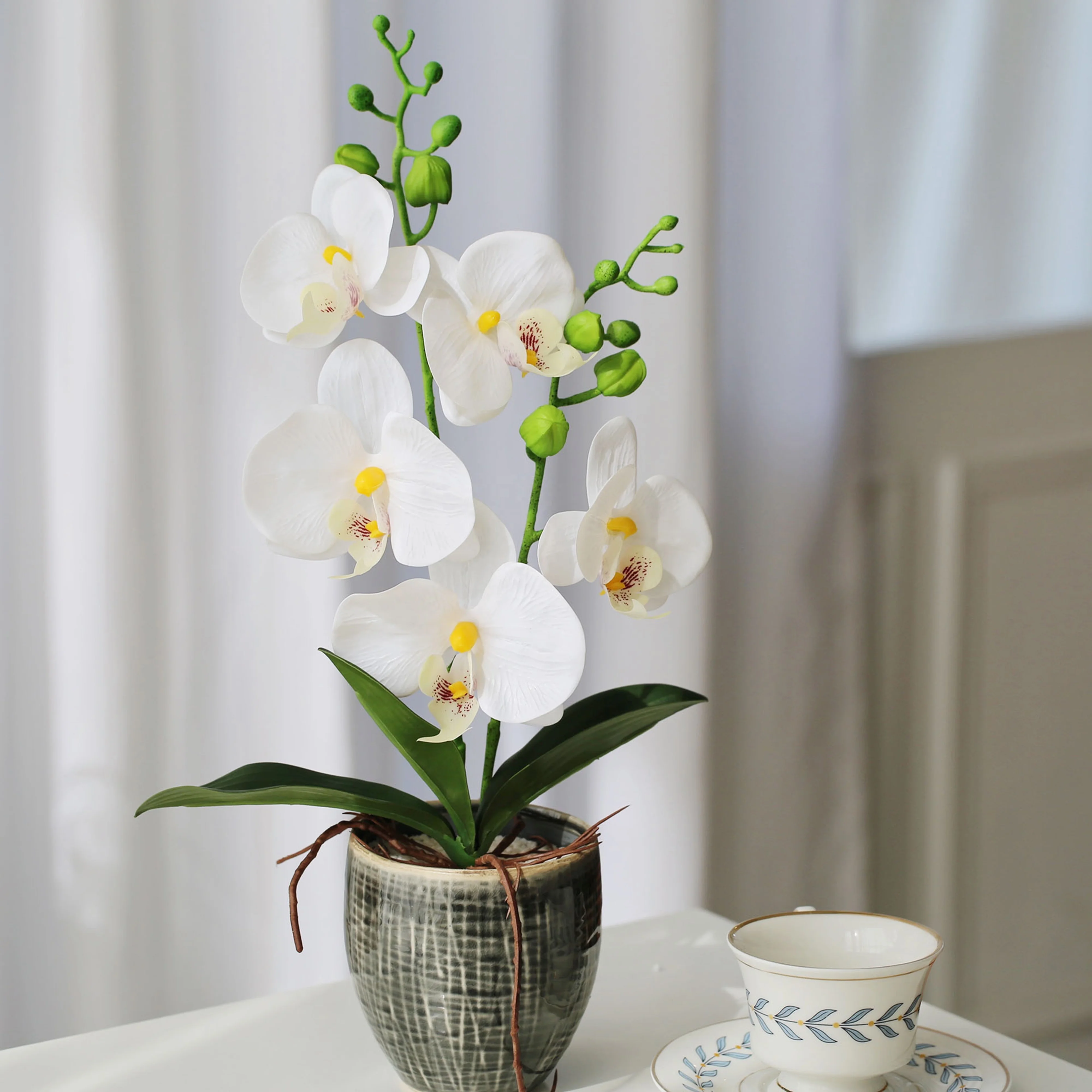 Orchids artificial flowers with pot plastic orchid pots phalaenopsis orchid plants for decor