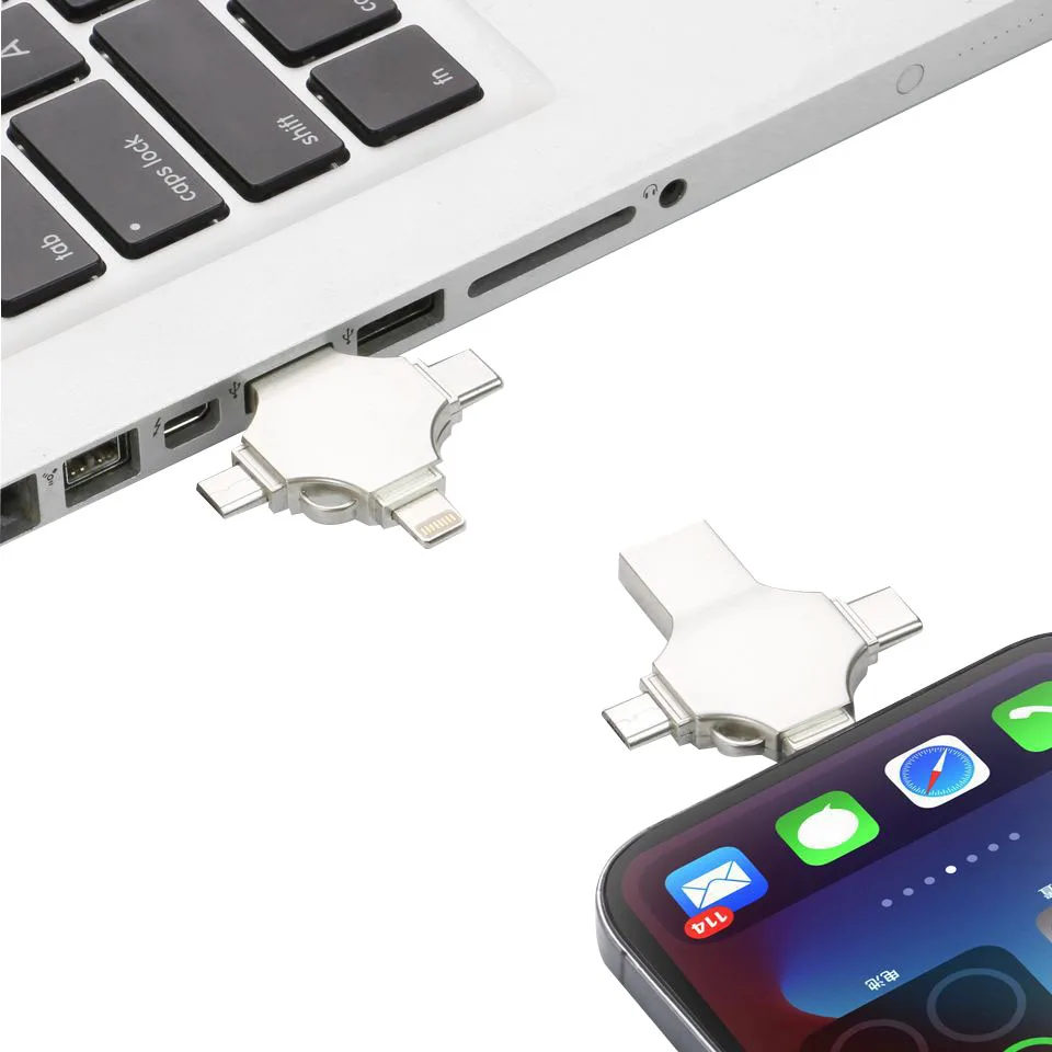 Hot Selling Metal Otg 4 In 1 Usb Flash Drive 8g Waterproof Metal Usb Flash Drive Promo Gift Design Usb Flash Disk
