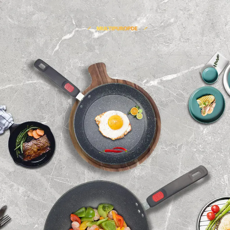 Kitchen cooking medical stone non-stick 304 stainless steel wok frying pan stock pot cookware 3 piece set kitchenware set