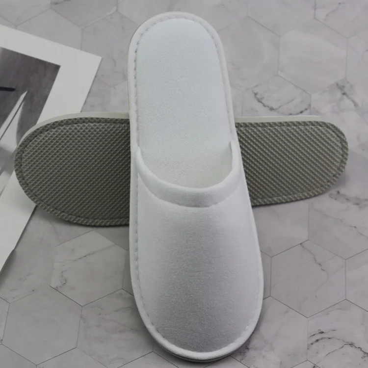 White Nap Clothe Wholesale Soft Hotel Disposable Slippers Customizable   Closed Toes Nap Clothe Hotel Slippers