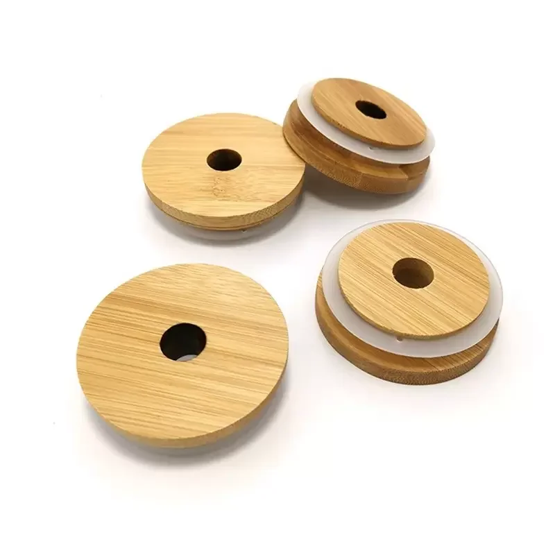 Wholesale Amazon  Bamboo Jar Storage Can Lid Drinking Cup Lid Reusable Seal Ring Bamboo Lid