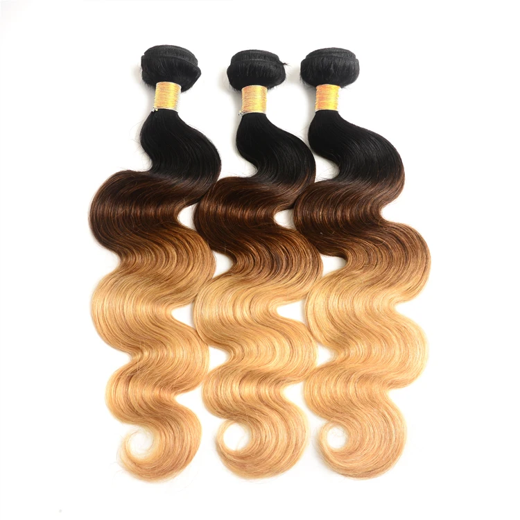Brazilian hair weaving  cuticle Aligned 1b 4 27 ombre 3 tone color virgin human hair body wave
