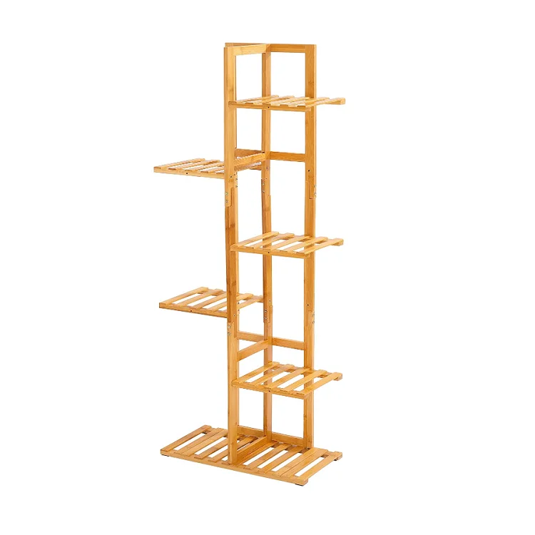 Hot sale simple design 6 tiers free standing balcony  patio bamboo flower rack