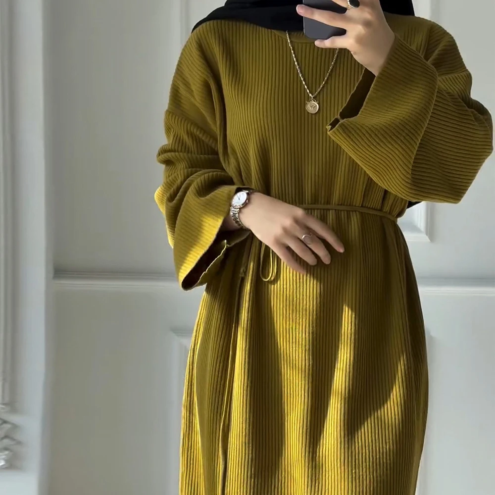 Latest islamic Muslim Women Abaya Robe Autumn and Winter Thick Knitted Loose Sweater Dress Arab Dubai Modest Muslim Abaya Dress