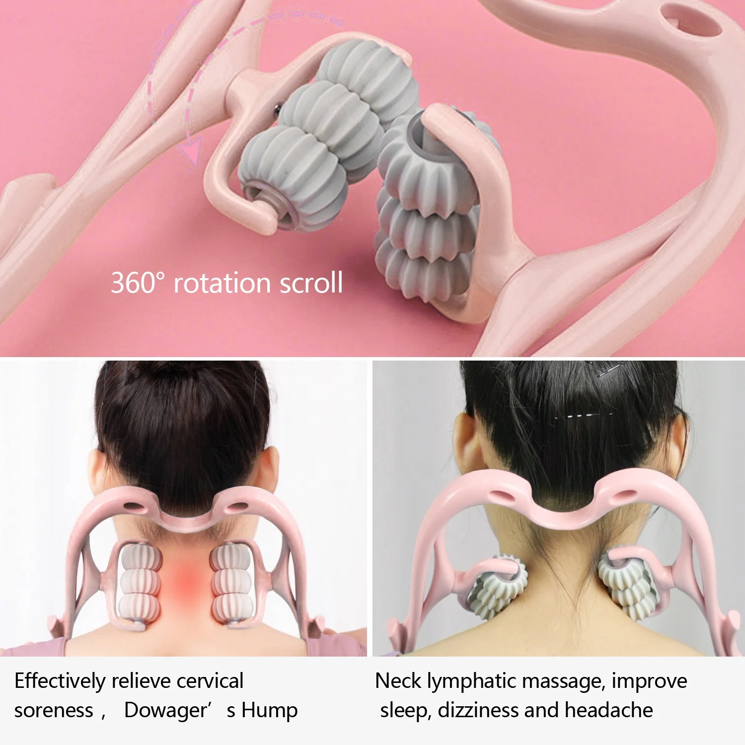Custom Logo Portable Manual Neck Massager Roller Tool PP TPR Handheld 6 Wheel Pressure Point Neck Massager