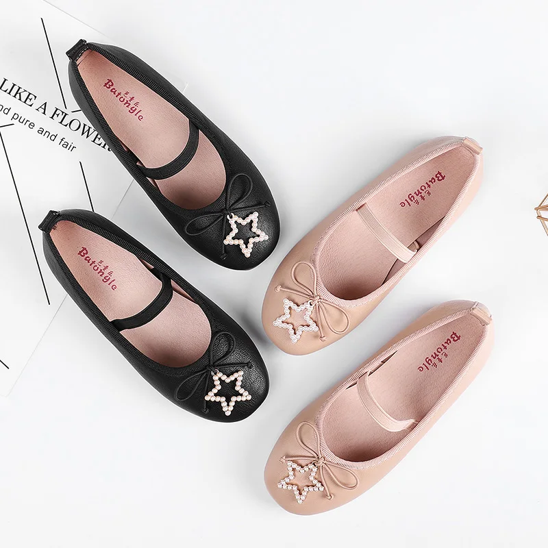 Летняя Новинка 2023, роскошная повседневная детская обувь с бантом и пятиконечной звездой, со стразами и пряжкой для девочек