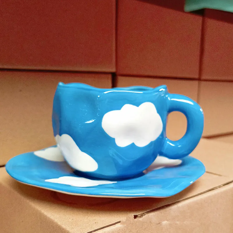 MSH French Three-Dimensional Relief Tulip Ceramic Cup Restaurant Breakfast Mug And Saucer