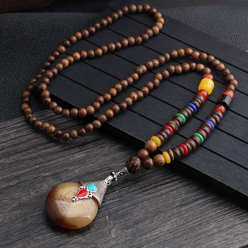 Wholesale Boho Jewelry Men Vintage Nepal Necklace Religion Tribal Wood Beads Jewelry Handmade Long Boho Beaded Necklace Women