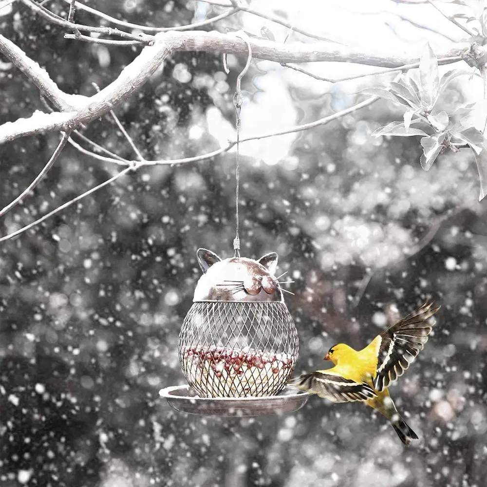 Outside Wild Bird Feeder Metal Frame Squirrel Proof Bird Feeders Hanging for Garden Yard Decoration Cute Cat Shaped