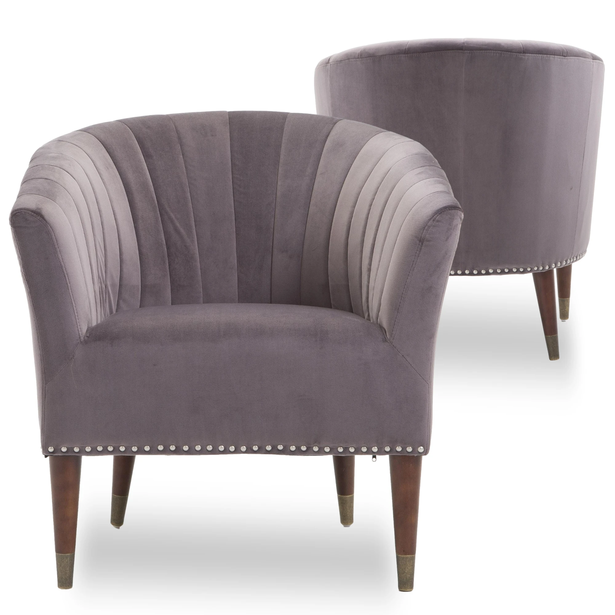 Изысканный серый бархатный мягкий стул с ножками из массива дерева для гостиной