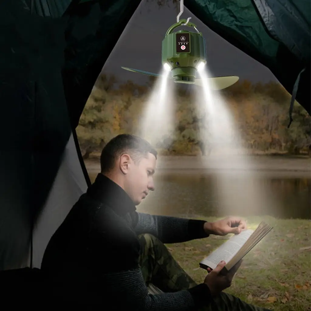 Outdoor Camping Multi-function Fan Small Fan Camping Tent Remote Control Lighting Ceiling Fan Lamp Charging Mini Folding LED Ce