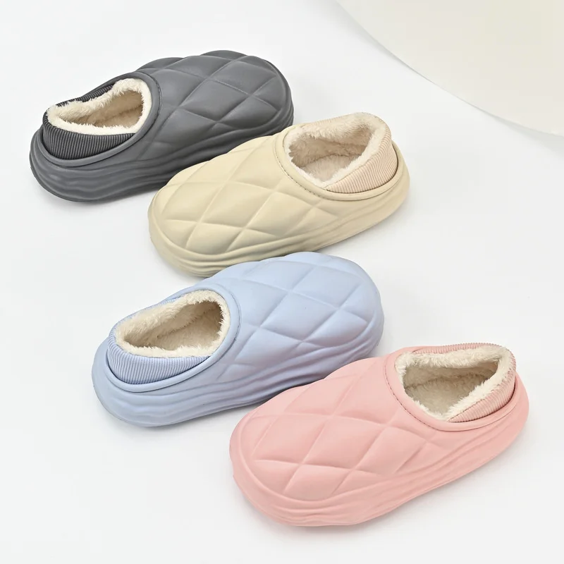 IDOIT Winter Slippers Cute Sandals Classic Gingham Women Thick Bottom Shoes Family Couple Slippers For Women Men