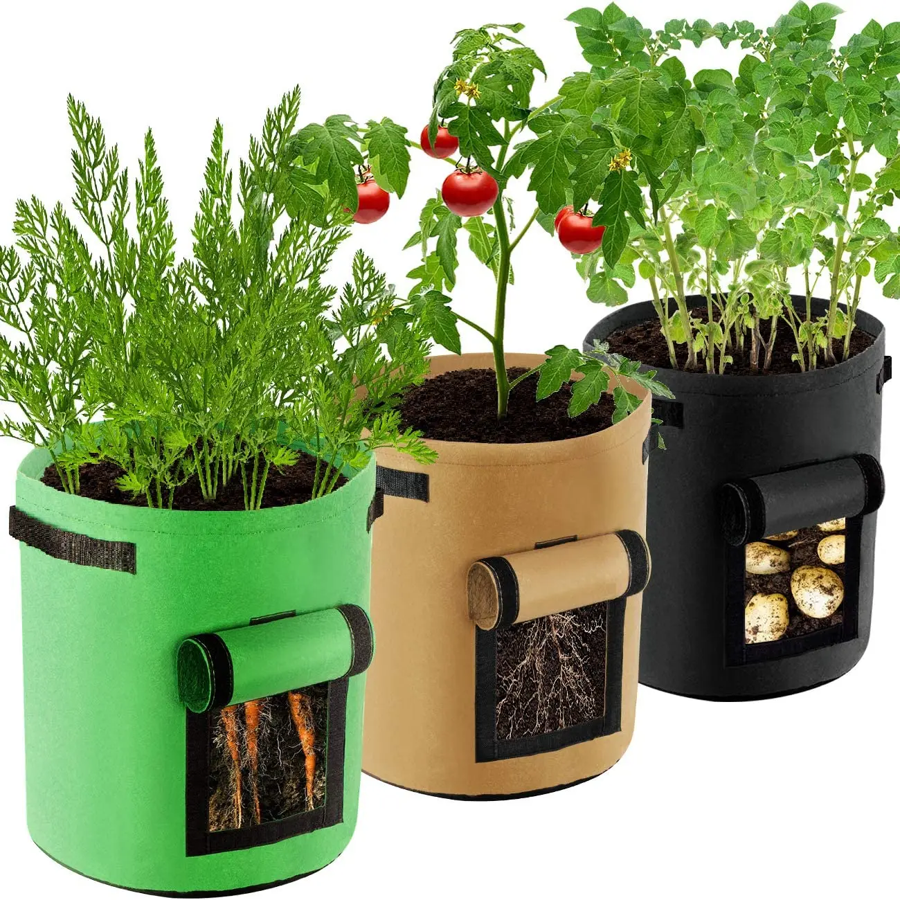 TGB-A004 Large 3-Pack Planter 7 Gallon Felt Potato Grow  Bag with Flap Access and Handles growing bag potato grow bags