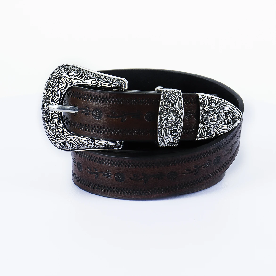 Unisex Luxury Western Buckle Embossed Craving Cowgirl Cowboy Full Grain Leather Belt
