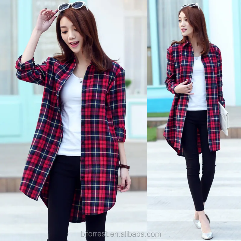 
2021 new 100% cotton flannel shirt women plaid shirts blouse 