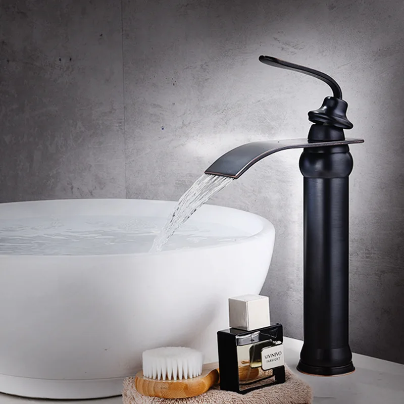 best selling modern brass basin faucet waterfall taps bathroom black antique bronze faucet