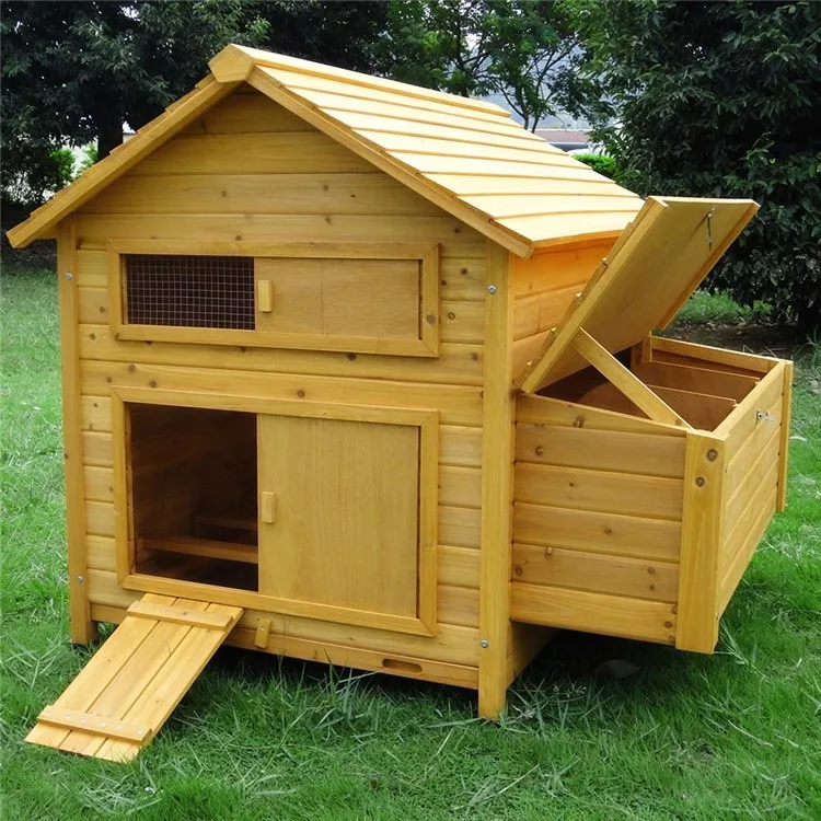 Movable Wooden Chicken Coop Two Layer Yellow Chicken Cage With Egg Nest Poultry Farm Outdoor Hen Pet Houses Cages