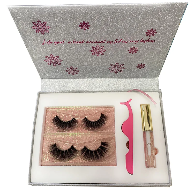 
custom logo eyelash case 3 pairs eyelash packaging with glue and applicator lash box with mirror eyelash vendor 