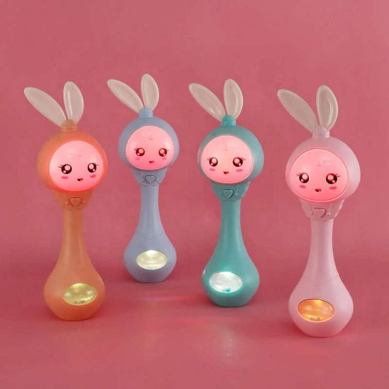 0-1 Years Old Baby Education Toys Infant Hand Bells Baby Music Flashing Rattle Toys Rabbit Teether