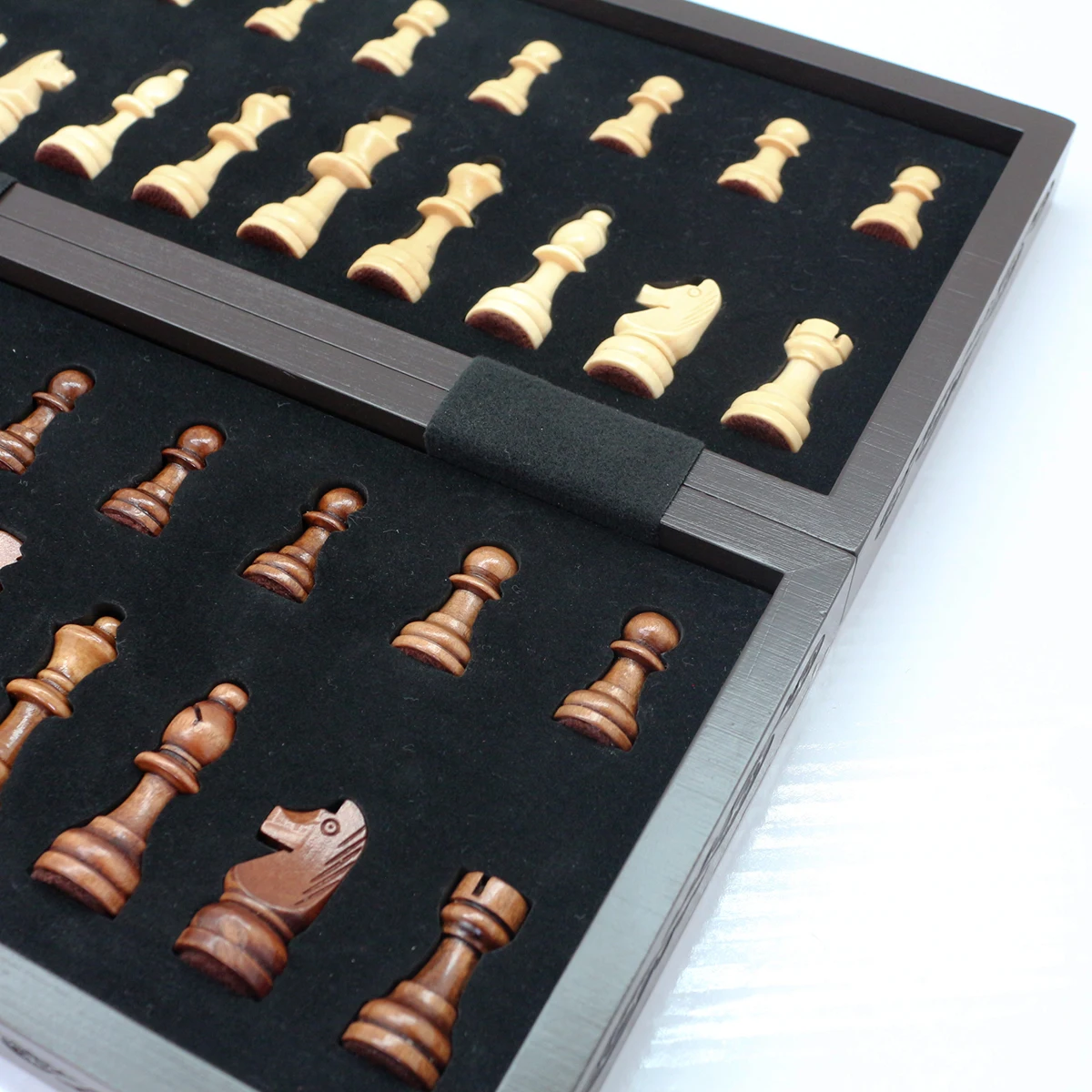 Scrollwork on Sides Chess Set 11.4' Magnetic Wooden Chess Game Set Elegant Chess Box with Gold Accents