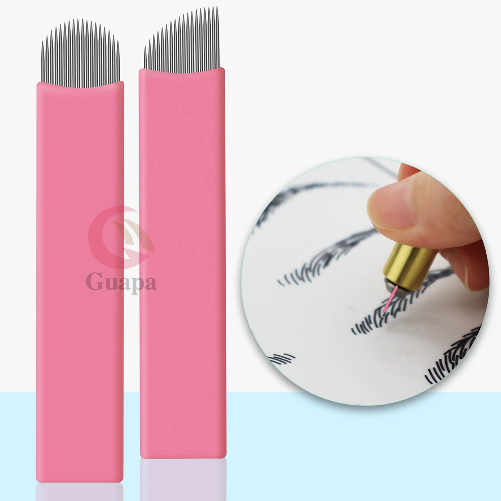 High quality 0.15mm U Agujas Eyebrow Pink Disposable Microblading Cejas Supplies Micro Nano Microblades Needle