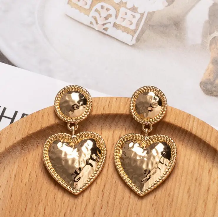 wholesale gold metal earrings jewelry big heart drop statement earrings