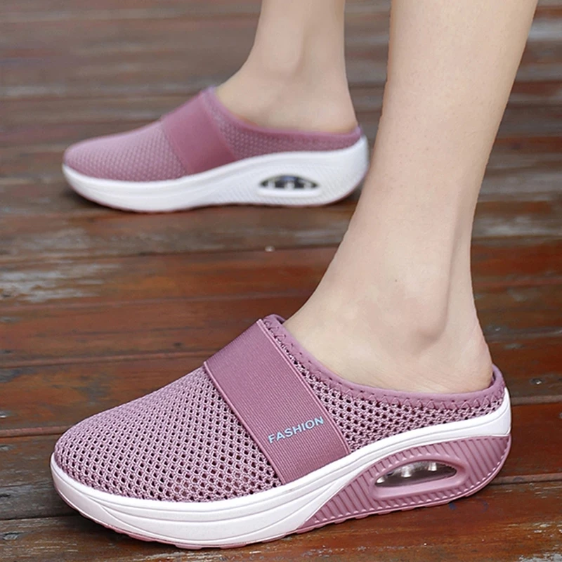 2025 Women Fashion Wedges Platform Shoes Female Slides Slippers Breathable Chinese Mesh Lightweight Ladies Footwear