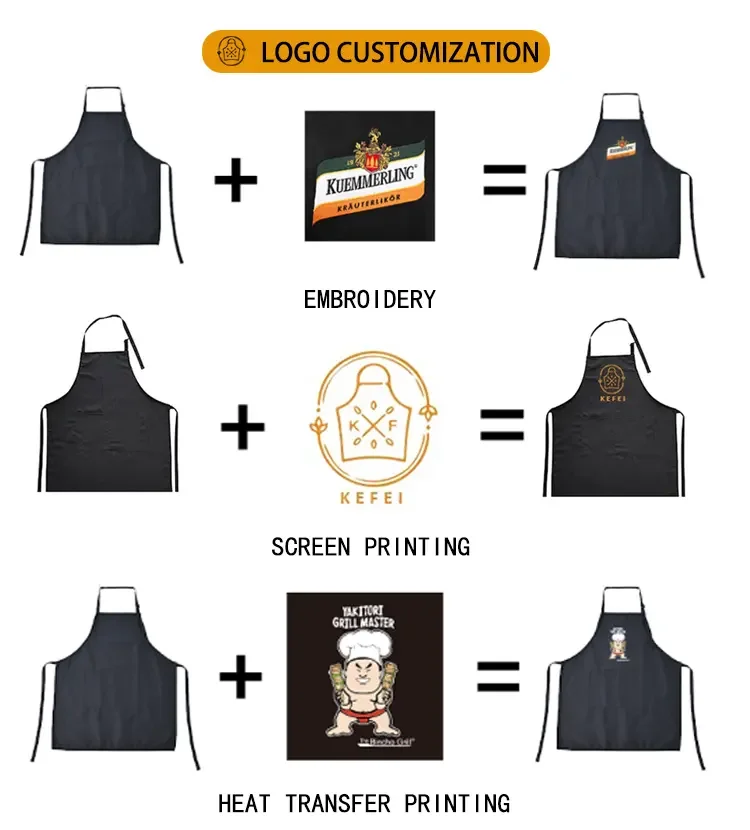 Custom Print Kitchen Cook Apron For Chef Sublimation Waterproof Cotton Polyester Apron Logo Set