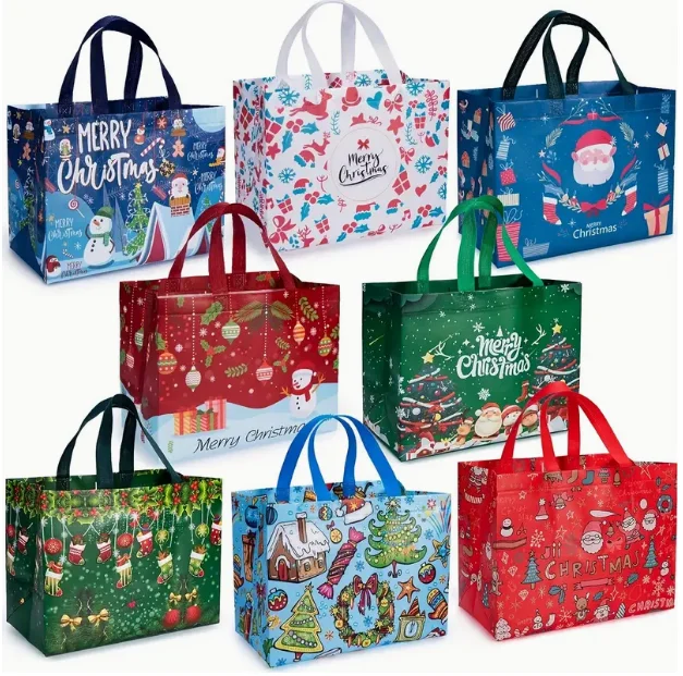 Christmas Gift Bags With Handles Large New Year Holiday Gift Bags Reusable Non-Woven Shopping Bags