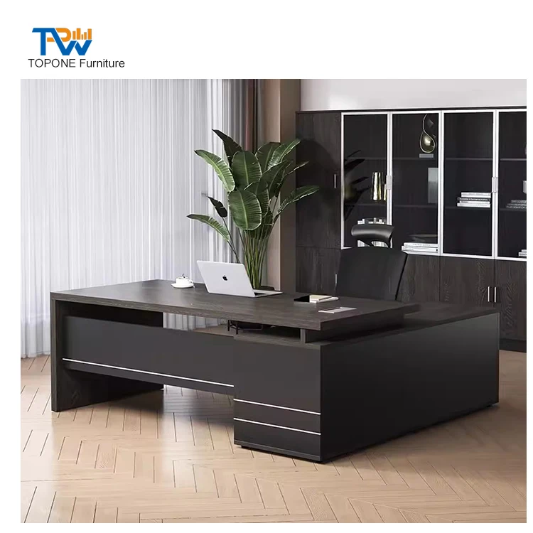Cheap price modern simple style MDF material L shape boss ceo office desk executive desk with cabinet