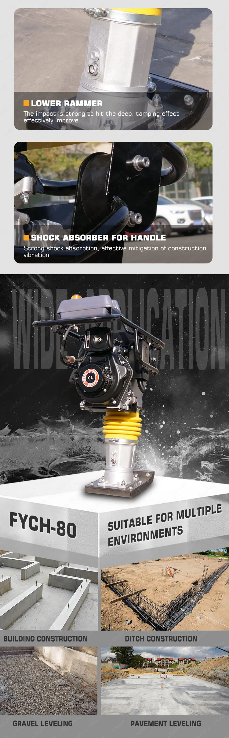 Compactor Tamper Vibrating Tamping Rammer Jumping with Diesel or Gasoline Engine