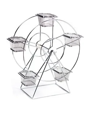 Stainless steel Ferris Wheel with 5 Baskets , Stainless Steel Foods Display Holder Can Rotate , Mini Fry Basket Holder,