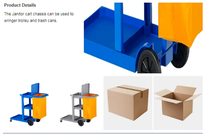 Hotel Hospital Floor Cleaning Trolley Commercial PP Plastic Hand Carts Trolleys