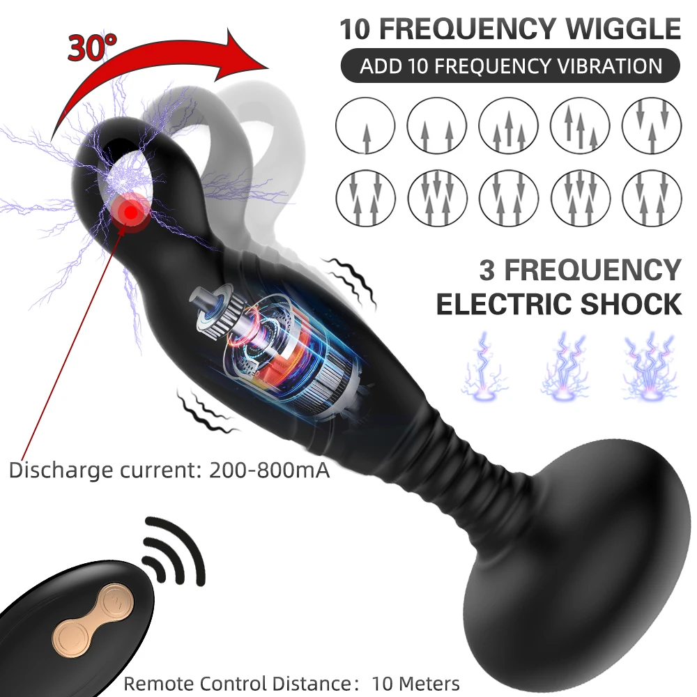 Remote Control Electric Shock Prostate Massage Wiggle Anal Plug Finger Vibrator Male Masturbator Sex Toys for Men