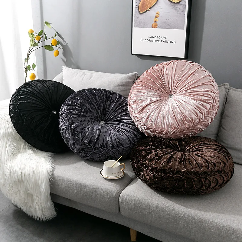 Бархатная плиссированная круглая подушка в виде тыквы для дивана кресла кровати автомобиля декоративная дома