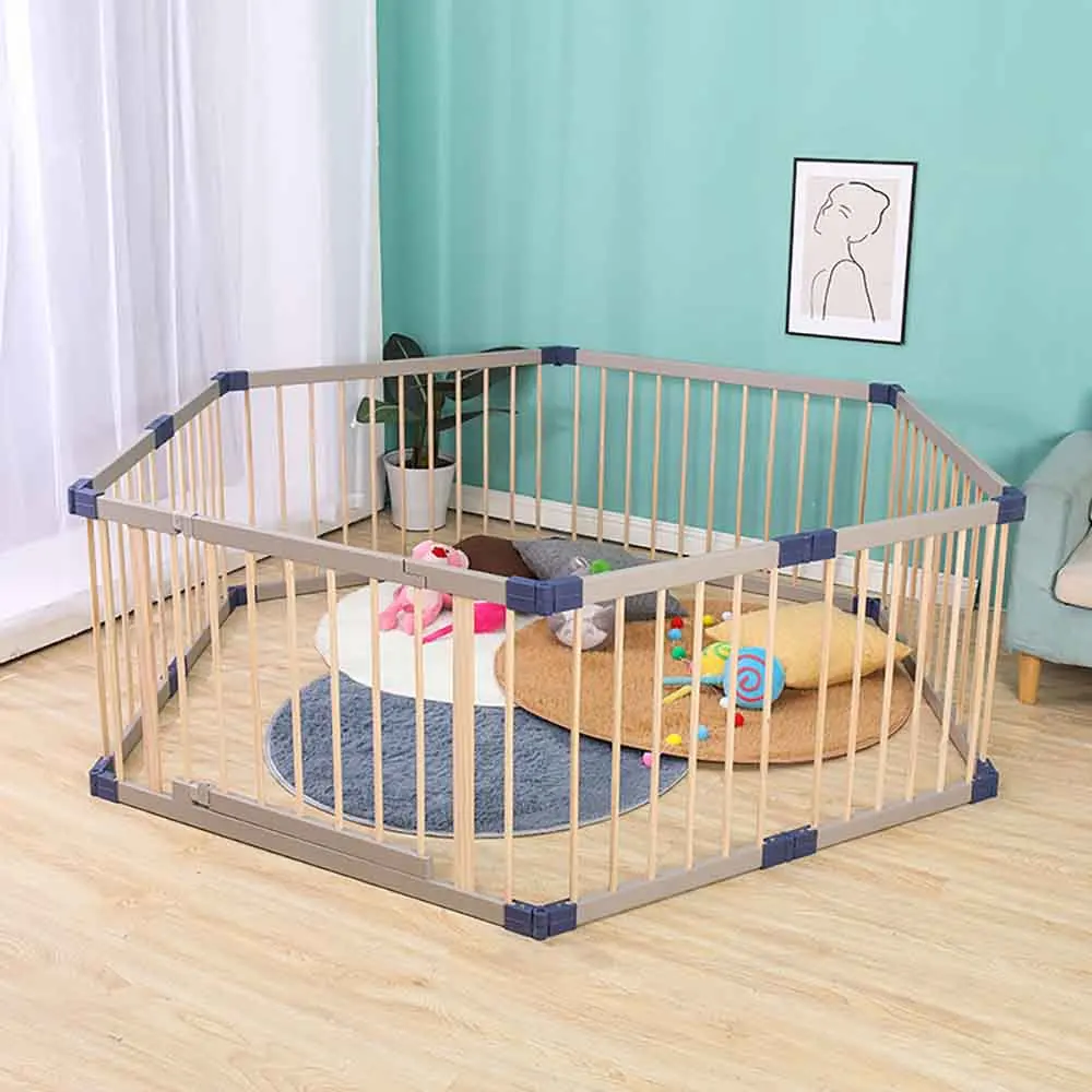 Manufacturer Indoor Foldable Wood Play Fence Wood Play Pen Playpen for Baby Toddler