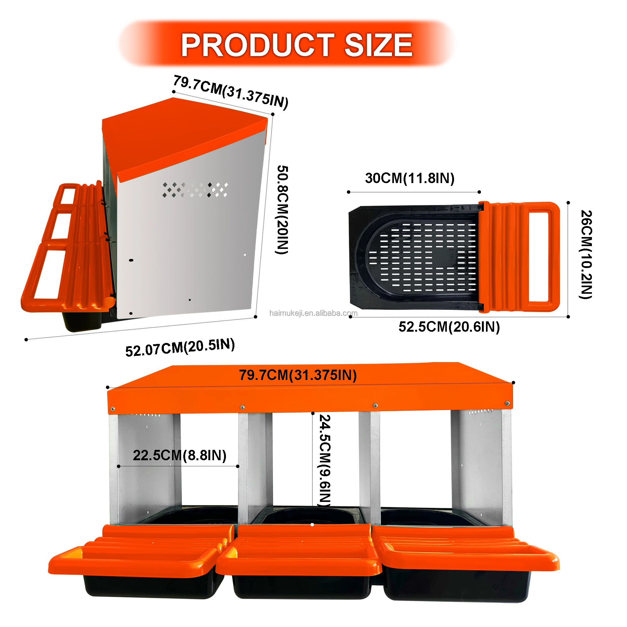 Chicken Nesting Boxes 3 Hole Metal Chicken Egg Laying Box with Swing Perch and Rollout Egg Collection for Chicken Coop
